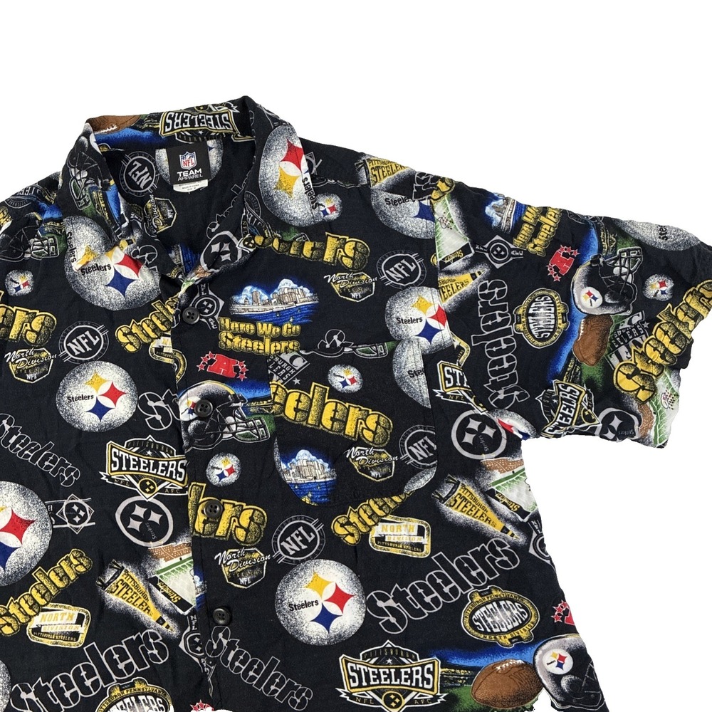 Mens NFL Team Pittsburgh Steelers Hawaiian Camp Shirt Size Medium Black AOP